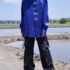 "PAINT" glossy blue body navy × violet paint shirt