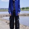 "PAINT" glossy blue body navy × violet paint shirt
