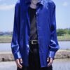 "PAINT" glossy blue body navy × violet paint shirt