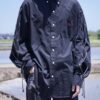 "LACE-UP" black × silver black lace-up shirt