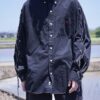"LACE-UP" black × silver black lace-up shirt