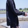 "LACE-UP" black × silver black lace-up shirt