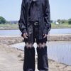 "LACE-UP" black × silver black lace-up shirt