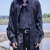 "LACE-UP" black × silver black lace-up shirt