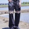 "銀箔ANARCHY" metallic silver foil detachable black denim pants
