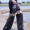 "銀箔ANARCHY" metallic silver foil detachable black denim pants