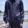 "LACE-UP" black × black fake leather lace-up shirt