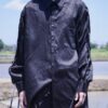 "LACE-UP" black × black fake leather lace-up shirt