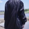 "LACE-UP" black × black fake leather lace-up shirt