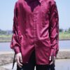 "LACE-UP" burgundy × black fake leather lace-up shirt