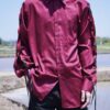 "LACE-UP" burgundy × black fake leather lace-up shirt