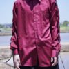 "LACE-UP" burgundy × black fake leather lace-up shirt