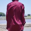 "LACE-UP" burgundy × black fake leather lace-up shirt