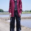 "LACE-UP" burgundy × black fake leather lace-up shirt
