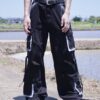 "ANARCHY" crush BORO long rope design techno pants