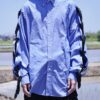 "LACE-UP" RalphLauren sax blue × black frill lace-up shirt