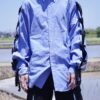 "LACE-UP" RalphLauren sax blue × black frill lace-up shirt
