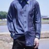 "PAINT" glossy navy body green × silver paint shirt