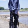 "PAINT" glossy navy body green × silver paint shirt