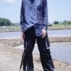 "PAINT" glossy navy body green × silver paint shirt