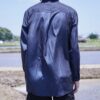 "PAINT" glossy navy body green × silver paint shirt
