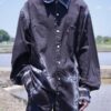"ANARCHY × ラインストーン" cross motif BORO custom shirt