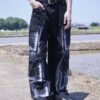 "ANARCHY" white spray "BORO" custom multi pocket tech pants