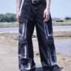 "ANARCHY" white spray "BORO" custom multi pocket tech pants