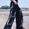 "ANARCHY" white spray "BORO" custom multi pocket tech pants
