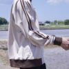 "CHINA × SPORTS" beige × blue China track jacket