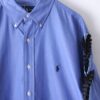 "LACE-UP" RalphLauren sax blue × black frill lace-up shirt