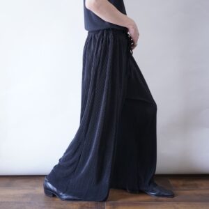 glossy black pleats wide easy pants