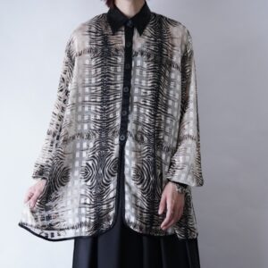 oversized zebra pattern × black satin see-through shirt