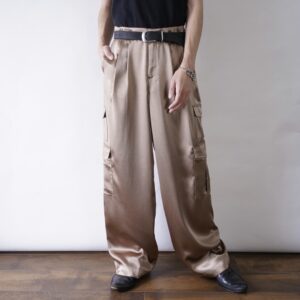 champagne gold glossy drape satin wide cargo pants