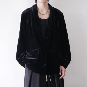 glossy drape black velours easy tailored jacket