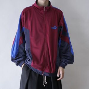 【puma】glossy red × blue × gray switching back design track jacket