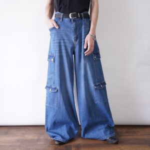 multi pocket design super wide rave cargo denim pants