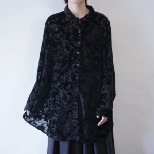 oversized flower pattern velours × see-through shirt