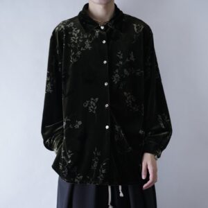 glossy green flower pattern velours shirt