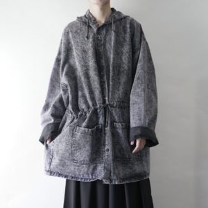 oversized chemical fade gray denim hooded jacket