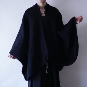 black shaggy wool poncho