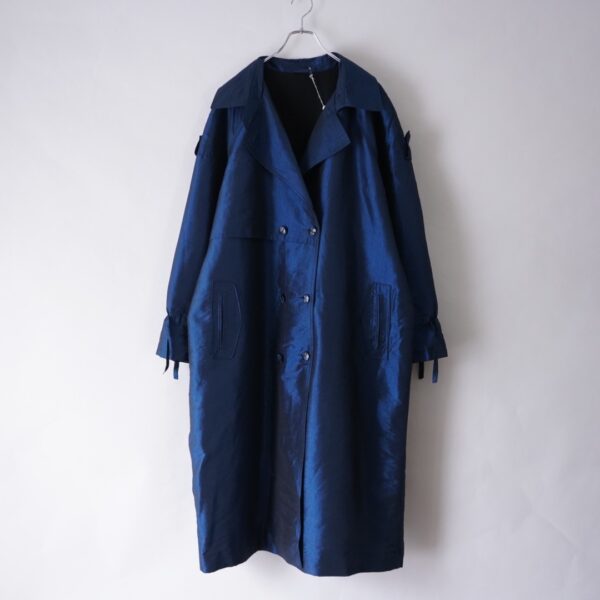 oversized glossy deep blue color trench design coat