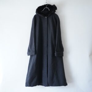 charcoal gray fur piping hooded long coat