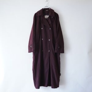 smooth fabric burgundy maxi long trench coat