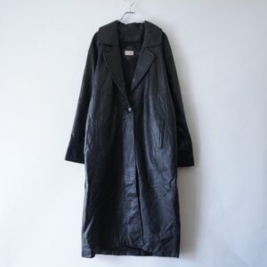 mode black leather maxi long coat