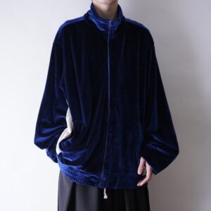 glossy blue × white velours track jacket