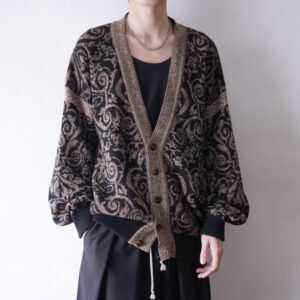 geometric flower pattern cotton knit cardigan