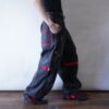 【MARITHE FRANCOIS GIRBAUD】red velcro × black denim wide baggy shuttle pants