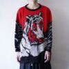 tiger design black × red lamé knit