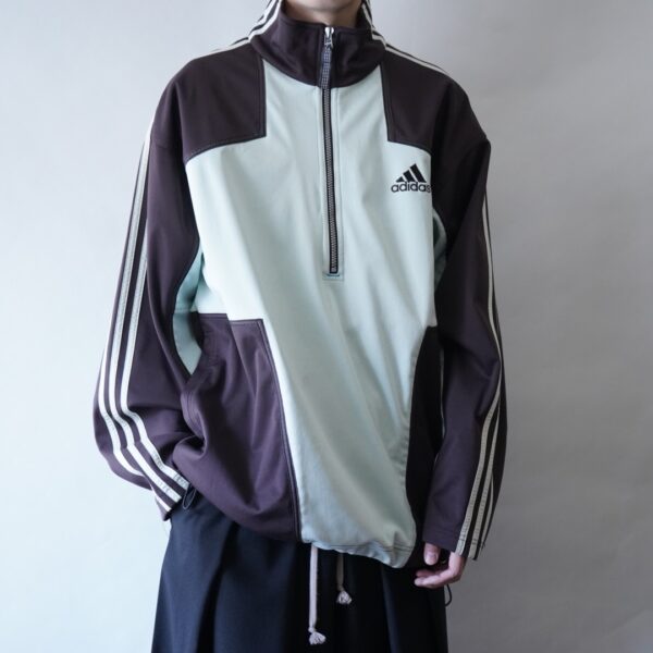 【adidas】blue white × brown half zip track jacket